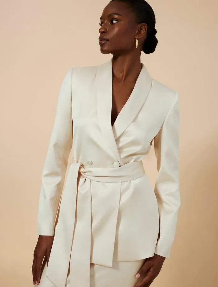 Women Harrison Satin Blazer Champagne BCBG Jackets and Blazers