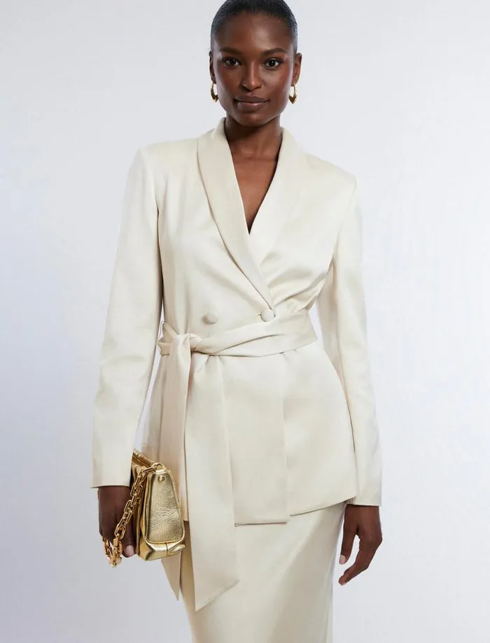 Women Harrison Satin Blazer Champagne BCBG Jackets and Blazers Women Harrison Satin Blazer Champagne BCBG Jackets and Blazers