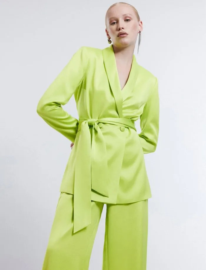 Women Harrison Satin Blazer Lime Punch BCBG Suiting