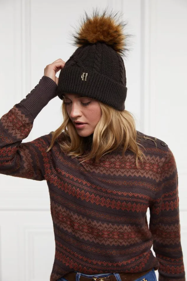 Women Hats and Headbands Holland Cooper Cortina Bobble Hat Chocolate Women Hats and Headbands Holland Cooper Cortina Bobble Hat Chocolate
