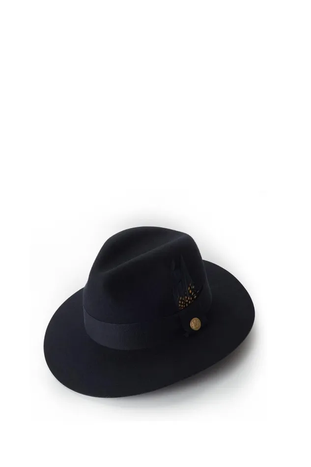 Women Hats and Headbands Holland Cooper Trilby Hat Spot Feather Ink Navy