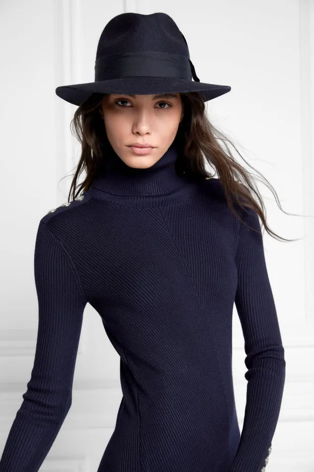 Women Hats and Headbands Holland Cooper Trilby Hat Spot Feather Ink Navy Women Hats and Headbands Holland Cooper Trilby Hat Spot Feather Ink Navy