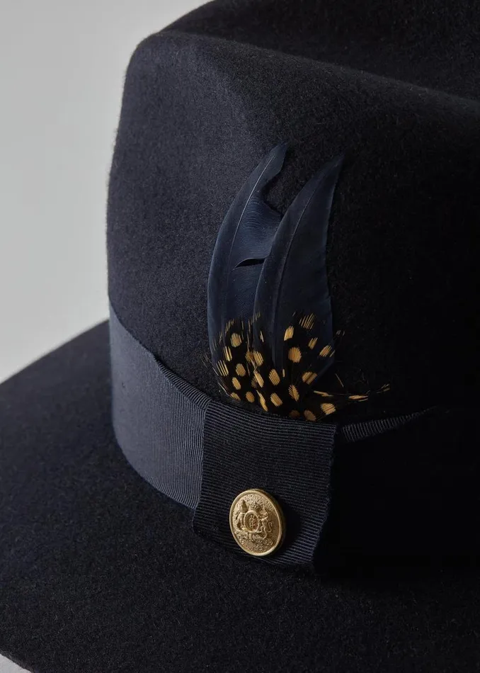 Women Hats and Headbands Holland Cooper Trilby Hat Spot Feather Ink Navy Women Hats and Headbands Holland Cooper Trilby Hat Spot Feather Ink Navy