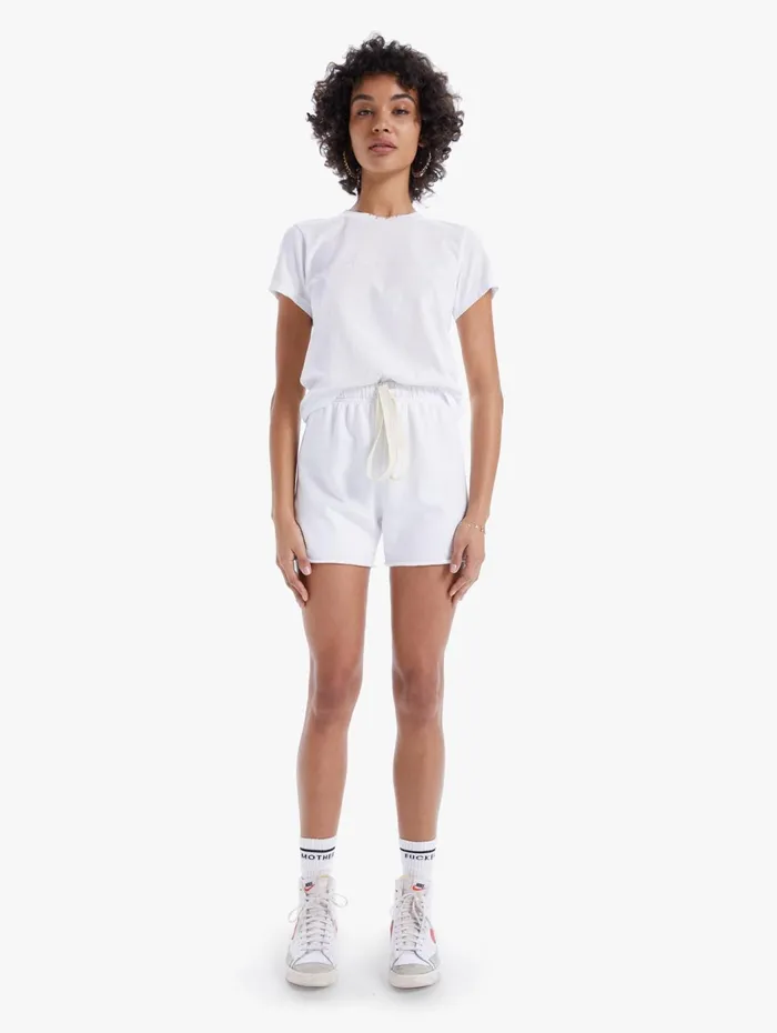Women High Rise Mother Denim The Bender Short Fray White