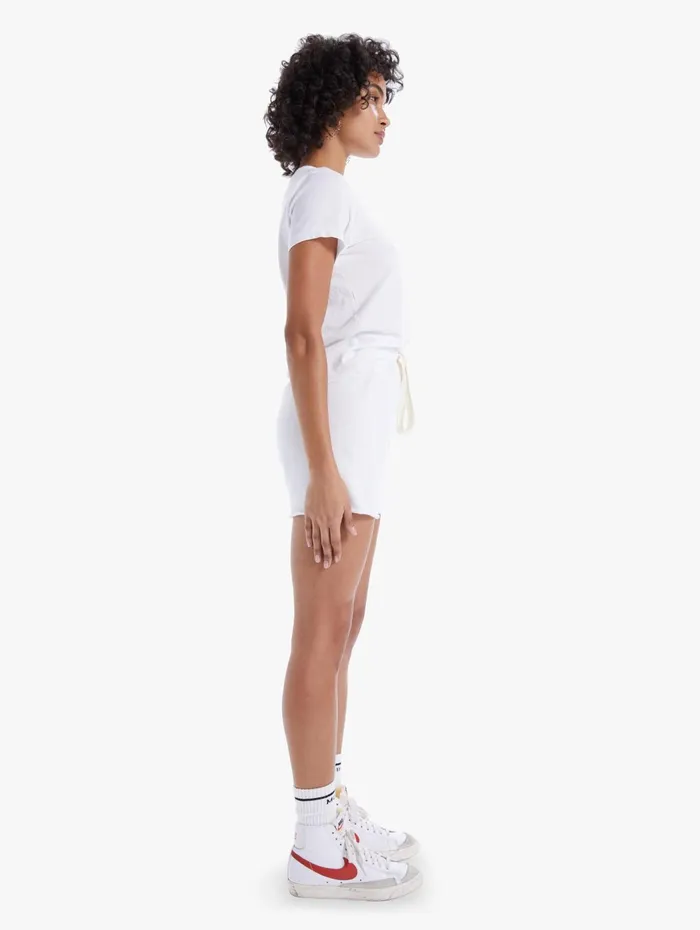 Women High Rise Mother Denim The Bender Short Fray White