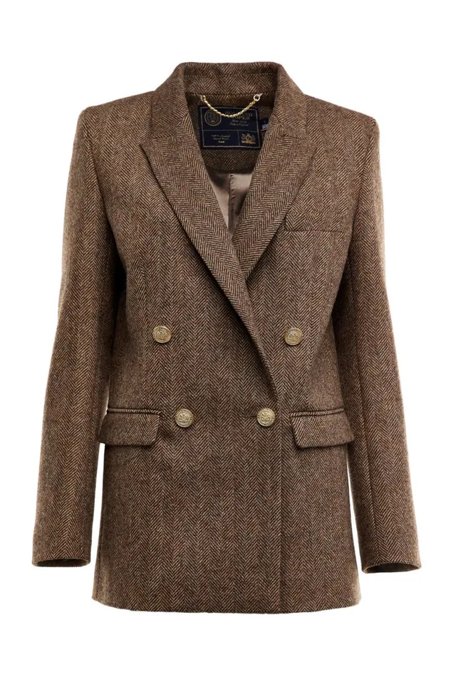 Women In Stock Tailoring Holland Cooper Belgravia Blazer Large Scale Brown Herringbone