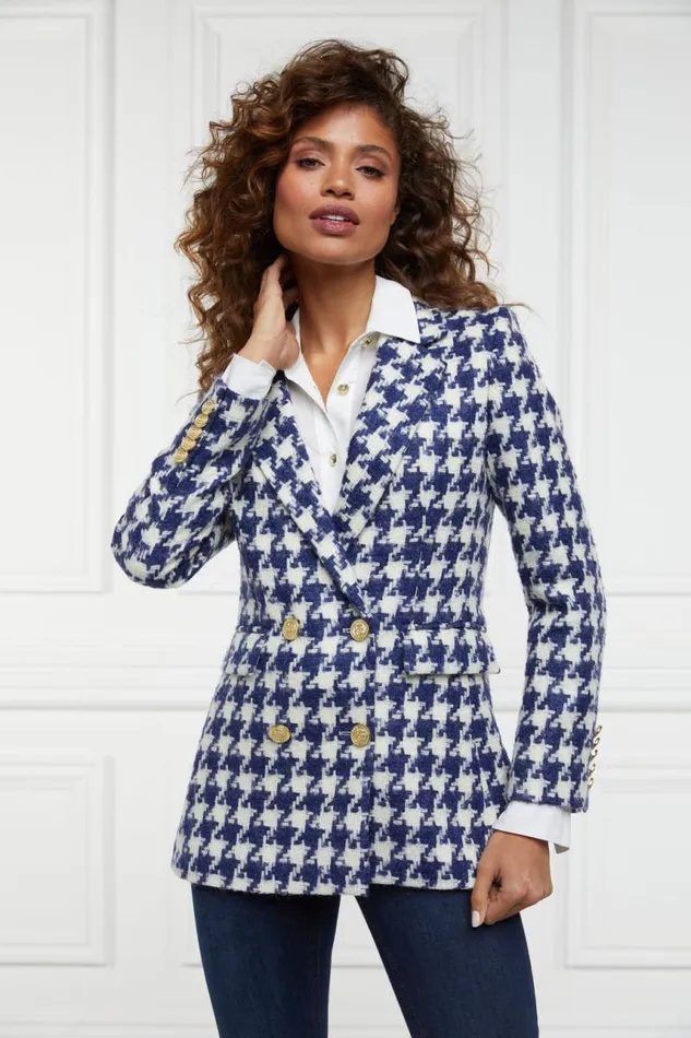 Women In Stock Tailoring Holland Cooper Double Breasted Blazer Large Scale Navy Houndstooth