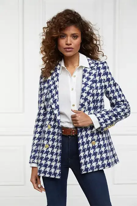 Women In Stock Tailoring Holland Cooper Double Breasted Blazer Large Scale Navy Houndstooth