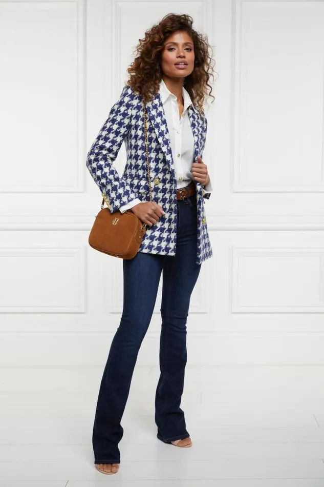 Women In Stock Tailoring Holland Cooper Double Breasted Blazer Large Scale Navy Houndstooth