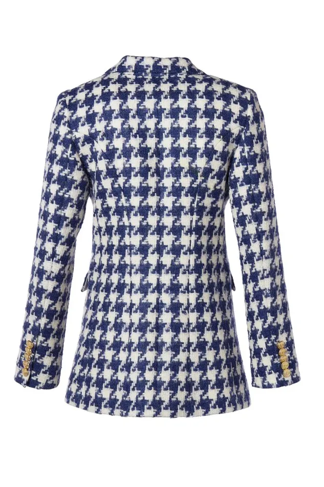 Women In Stock Tailoring Holland Cooper Double Breasted Blazer Large Scale Navy Houndstooth
