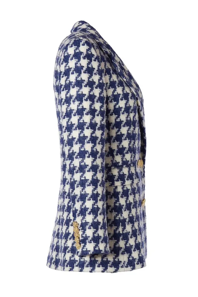 Women In Stock Tailoring Holland Cooper Double Breasted Blazer Large Scale Navy Houndstooth