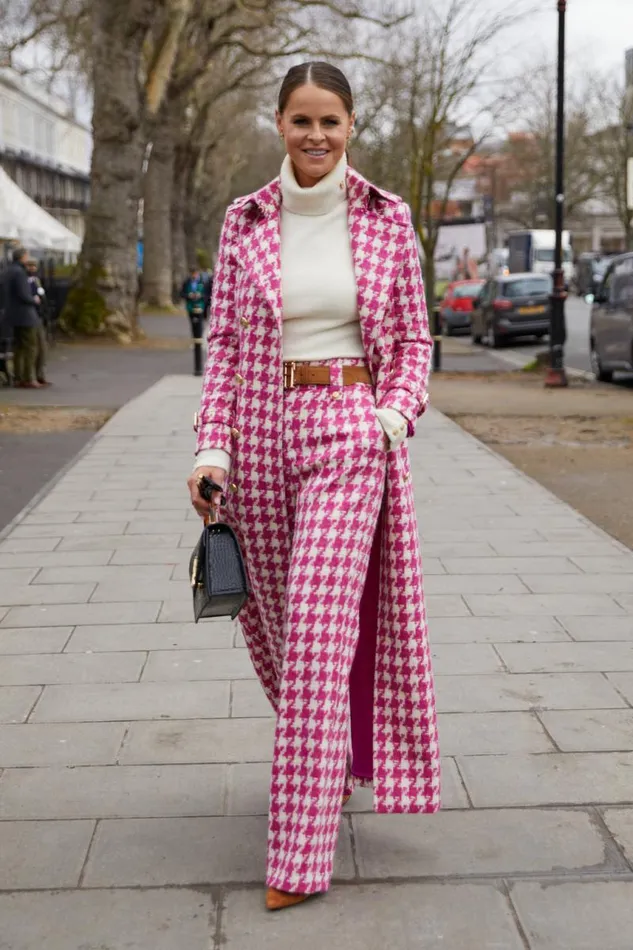Women In Stock Tailoring Holland Cooper Full Length Marlborough Trench Coat Hot Pink Large Scale Houndstooth