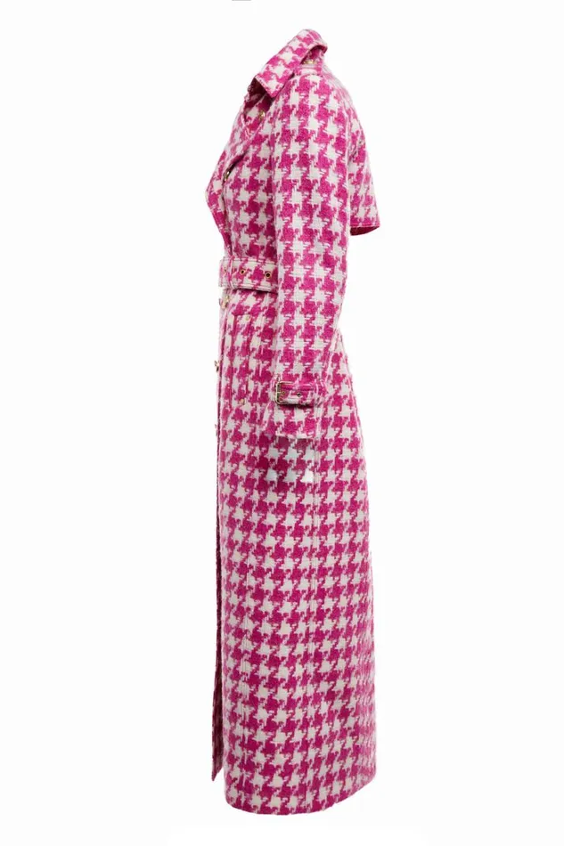 Women In Stock Tailoring Holland Cooper Full Length Marlborough Trench Coat Hot Pink Large Scale Houndstooth