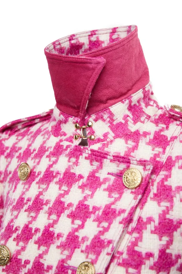 Women In Stock Tailoring Holland Cooper Full Length Marlborough Trench Coat Hot Pink Large Scale Houndstooth