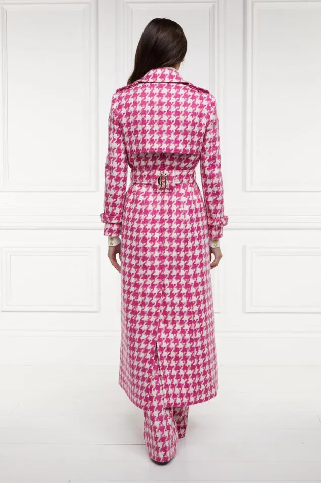 Women In Stock Tailoring Holland Cooper Full Length Marlborough Trench Coat Hot Pink Large Scale Houndstooth