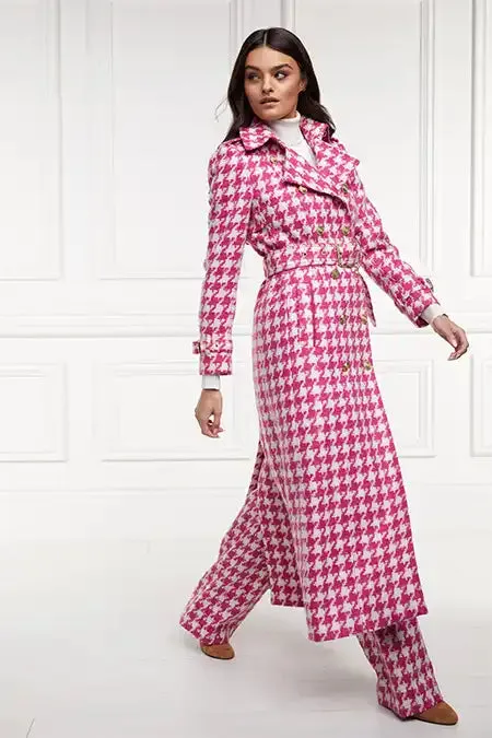 Women In Stock Tailoring Holland Cooper Full Length Marlborough Trench Coat Hot Pink Large Scale Houndstooth