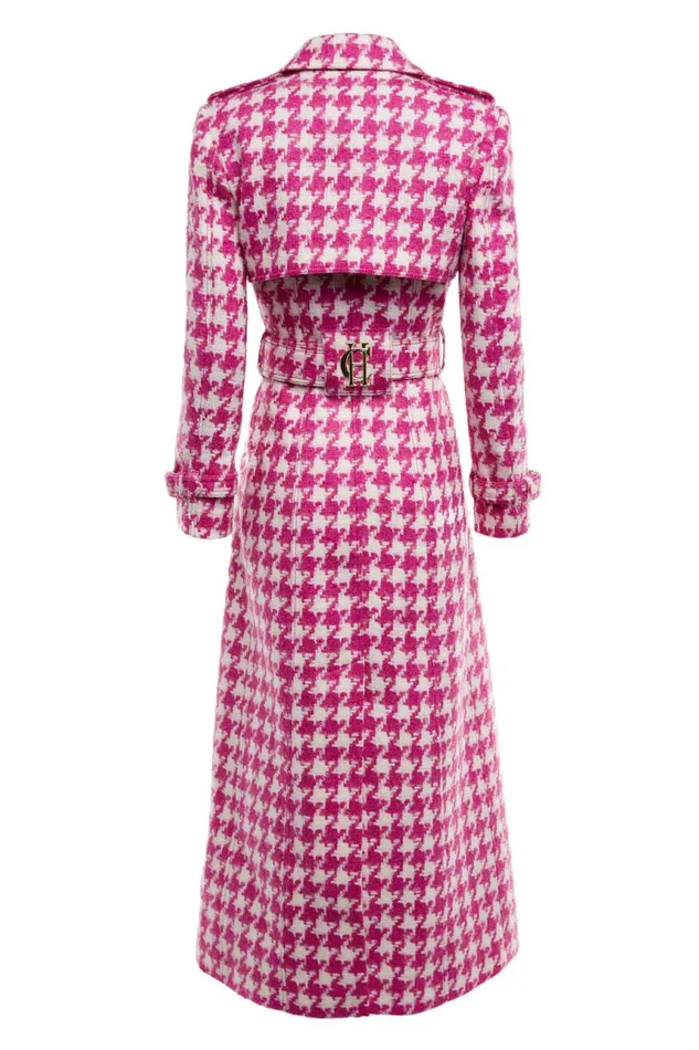 Women In Stock Tailoring Holland Cooper Full Length Marlborough Trench Coat Hot Pink Large Scale Houndstooth