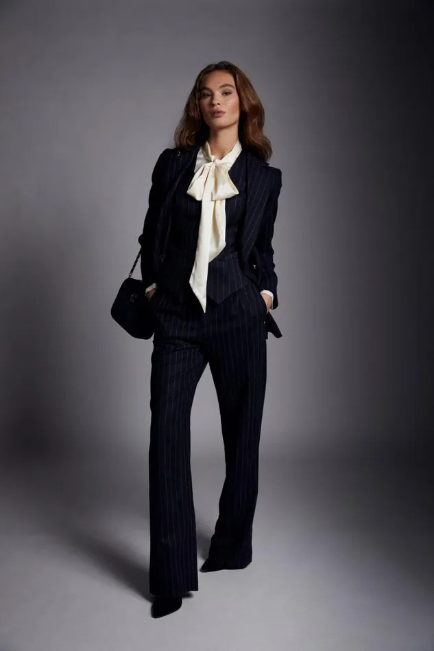 Women In Stock Tailoring Holland Cooper Hampton Waistcoat Navy Chalk Pinstripe