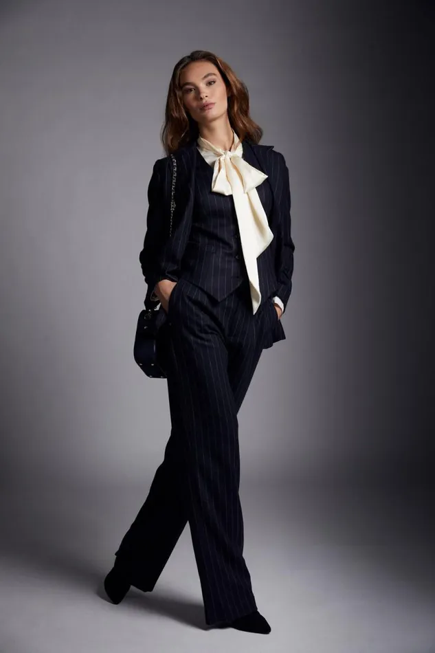 Women In Stock Tailoring Holland Cooper Hampton Waistcoat Navy Chalk Pinstripe