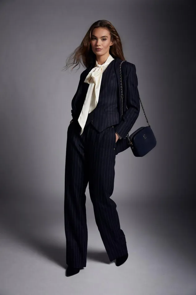 Women In Stock Tailoring Holland Cooper Hampton Waistcoat Navy Chalk Pinstripe
