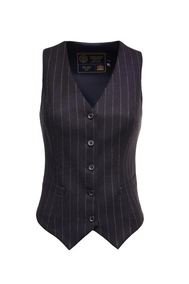 Women In Stock Tailoring Holland Cooper Hampton Waistcoat Navy Chalk Pinstripe