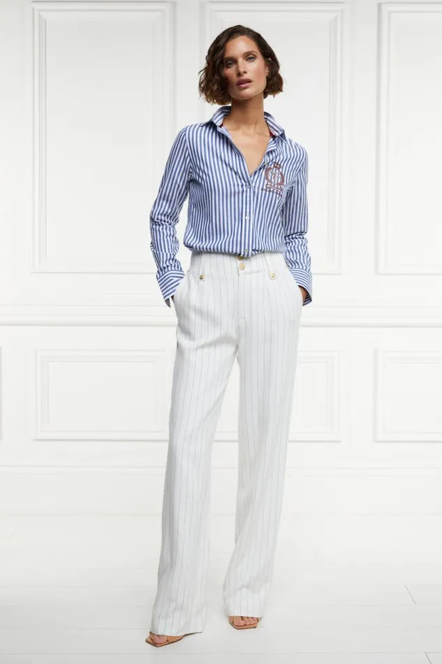 Women In Stock Tailoring Holland Cooper High Waisted Straight Trouser Oyster Linen Pinstripe Women In Stock Tailoring Holland Cooper High Waisted Straight Trouser Oyster Linen Pinstripe