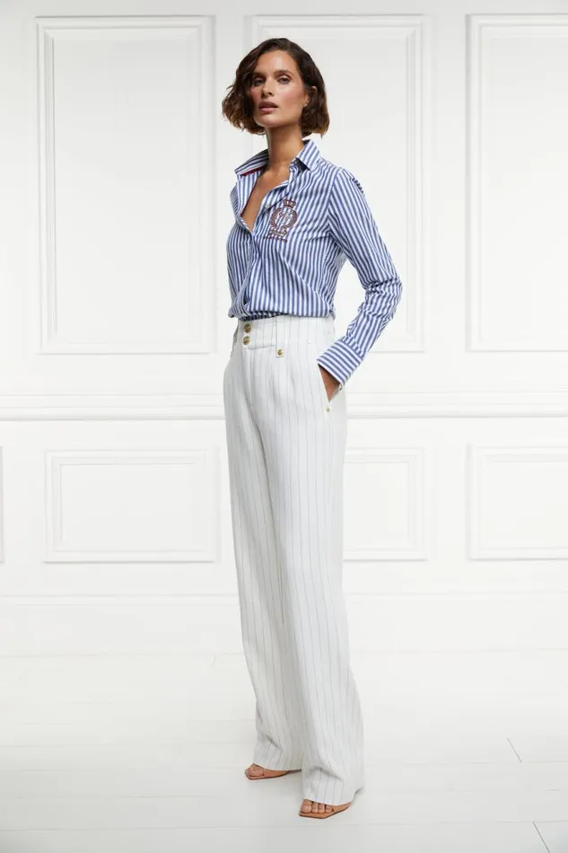 Women In Stock Tailoring Holland Cooper High Waisted Straight Trouser Oyster Linen Pinstripe Women In Stock Tailoring Holland Cooper High Waisted Straight Trouser Oyster Linen Pinstripe