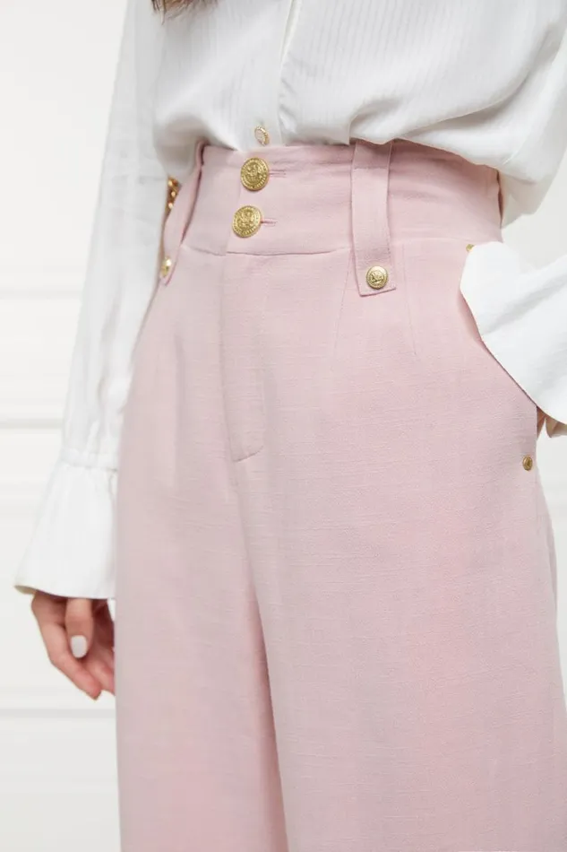 Women In Stock Tailoring Holland Cooper High Waisted Straight Trouser Pink Linen Women In Stock Tailoring Holland Cooper High Waisted Straight Trouser Pink Linen