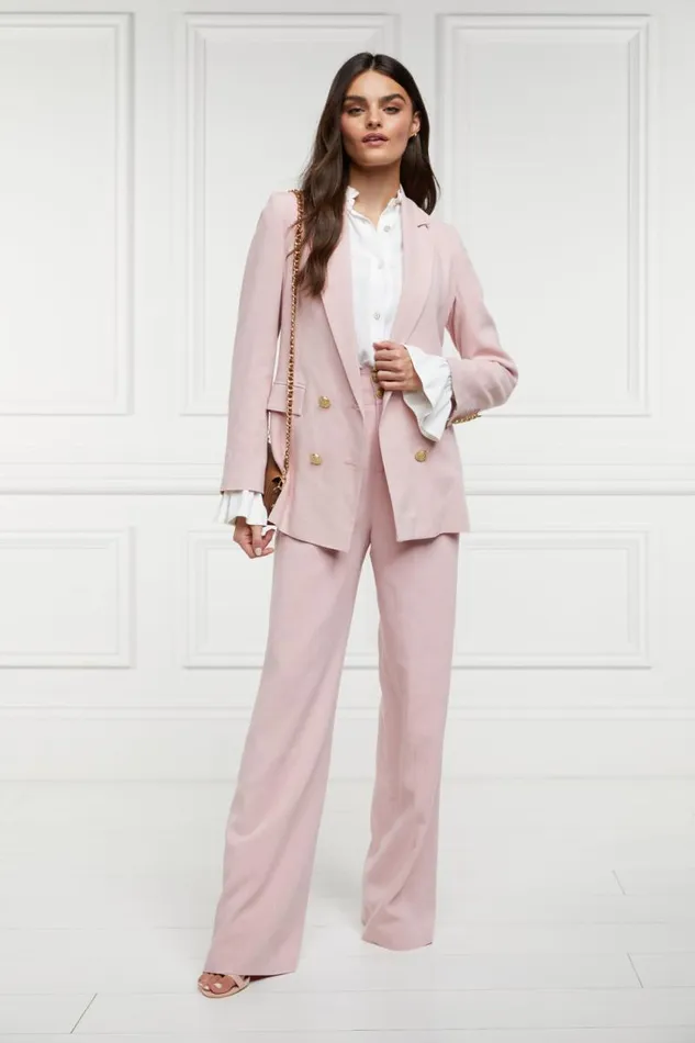 Women In Stock Tailoring Holland Cooper High Waisted Straight Trouser Pink Linen Women In Stock Tailoring Holland Cooper High Waisted Straight Trouser Pink Linen