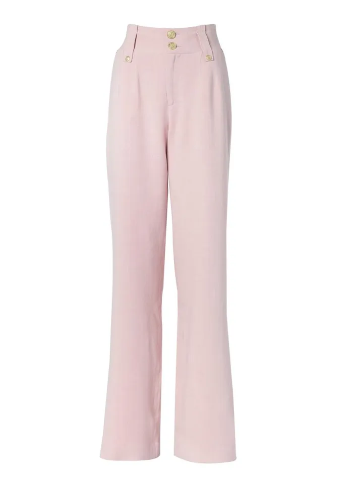 Women In Stock Tailoring Holland Cooper High Waisted Straight Trouser Pink Linen Women In Stock Tailoring Holland Cooper High Waisted Straight Trouser Pink Linen
