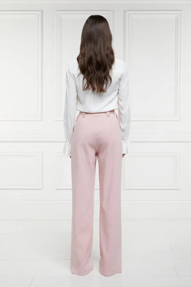 Women In Stock Tailoring Holland Cooper High Waisted Straight Trouser Pink Linen Women In Stock Tailoring Holland Cooper High Waisted Straight Trouser Pink Linen