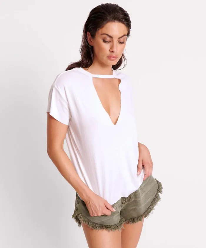Women IVORY DEEP V CUT OUT TEE One Teaspoon Tees and Tanks Women IVORY DEEP V CUT OUT TEE One Teaspoon Tees and Tanks