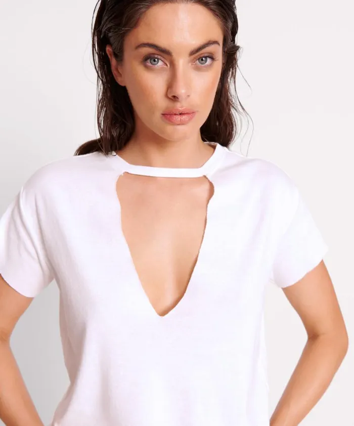 Women IVORY DEEP V CUT OUT TEE One Teaspoon Tees and Tanks Women IVORY DEEP V CUT OUT TEE One Teaspoon Tees and Tanks