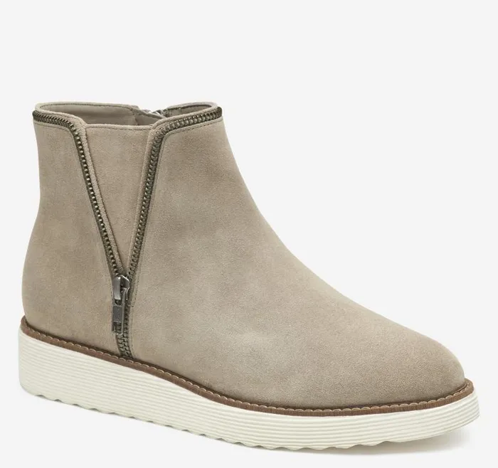 Women Johnston and Murphy Boots and Booties Mitzi Zipper Bootie Taupe Suede