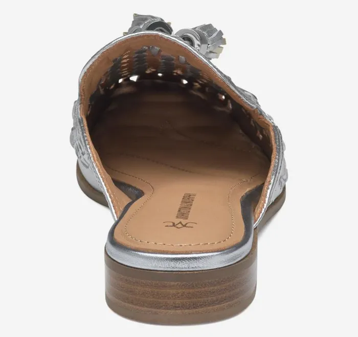Women Johnston and Murphy Mules and Loafers Ali Woven Tassel Mule Silver Metallic Sheepskin Women Johnston and Murphy Mules and Loafers Ali Woven Tassel Mule Silver Metallic Sheepskin