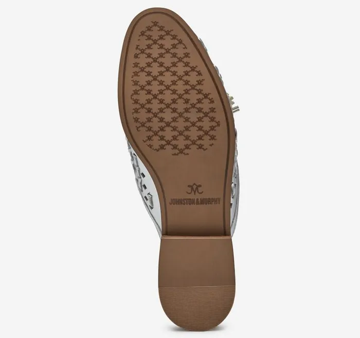 Women Johnston and Murphy Mules and Loafers Ali Woven Tassel Mule Silver Metallic Sheepskin Women Johnston and Murphy Mules and Loafers Ali Woven Tassel Mule Silver Metallic Sheepskin