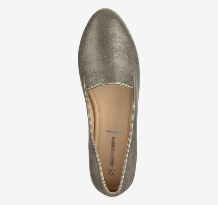 Women Johnston and Murphy Mules and Loafers Delanie Loafer Pewter Metallic Sheepskin