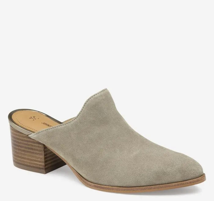 Women Johnston and Murphy Mules and Loafers Trista Mule Taupe Italian Suede