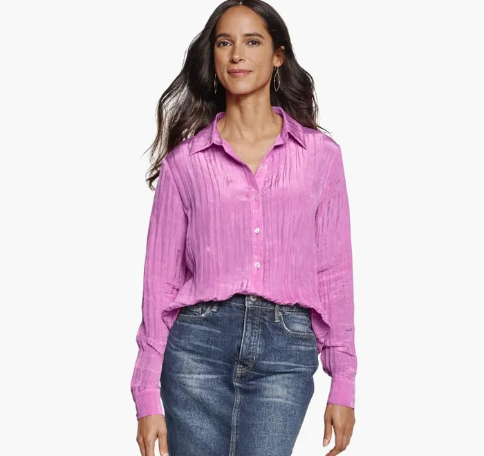 Women Johnston and Murphy Shirts Sweaters and Blazers Crinkle ButtonFront Shirt Light Pink Women Johnston and Murphy Shirts Sweaters and Blazers Crinkle ButtonFront Shirt Light Pink