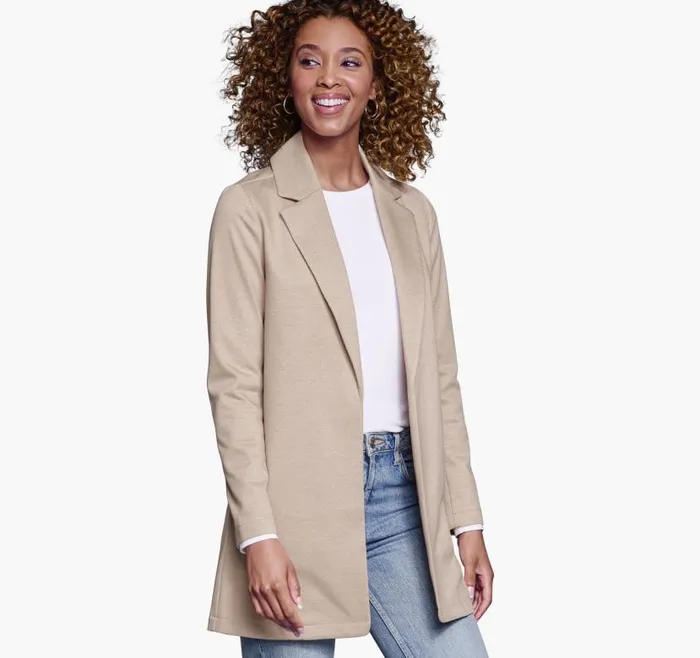 Women Johnston and Murphy Shirts Sweaters and Blazers Herringbone Knit Blazer Oatmeal Women Johnston and Murphy Shirts Sweaters and Blazers Herringbone Knit Blazer Oatmeal