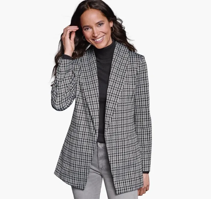 Women Johnston and Murphy Shirts Sweaters and Blazers ShawlCollar Knit Blazer Blackgray