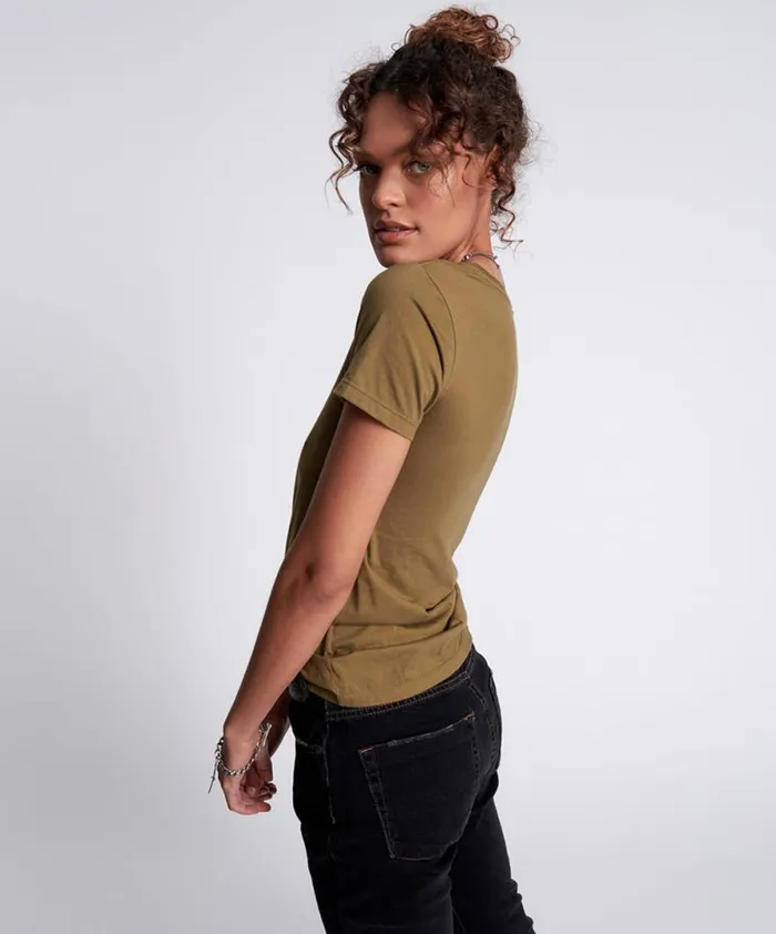 Women KHAKI BOWER BIRD ORGANIC FITTED TEE One Teaspoon Basic Tees Women KHAKI BOWER BIRD ORGANIC FITTED TEE One Teaspoon Basic Tees