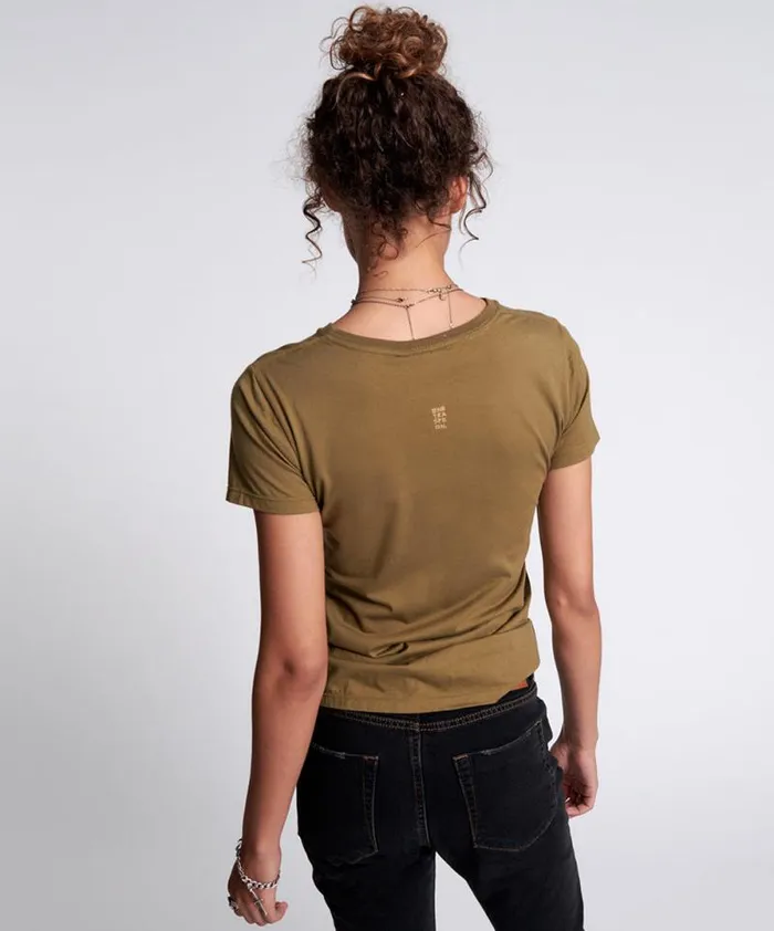 Women KHAKI BOWER BIRD ORGANIC FITTED TEE One Teaspoon Basic Tees Women KHAKI BOWER BIRD ORGANIC FITTED TEE One Teaspoon Basic Tees