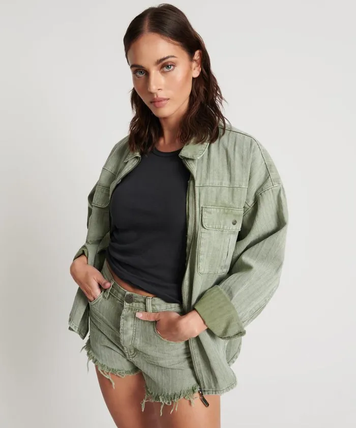 Women KHAKI LOGO JACQUARD DARIA SHACKET One Teaspoon Shirts Women KHAKI LOGO JACQUARD DARIA SHACKET One Teaspoon Shirts