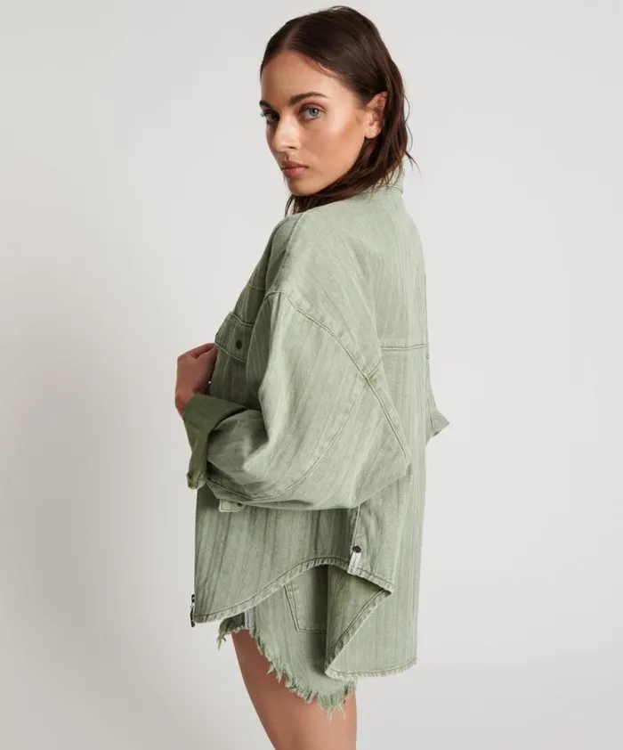 Women KHAKI LOGO JACQUARD DARIA SHACKET One Teaspoon Shirts Women KHAKI LOGO JACQUARD DARIA SHACKET One Teaspoon Shirts
