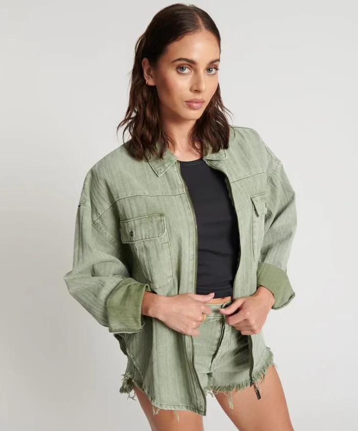 Women KHAKI LOGO JACQUARD DARIA SHACKET One Teaspoon Shirts Women KHAKI LOGO JACQUARD DARIA SHACKET One Teaspoon Shirts