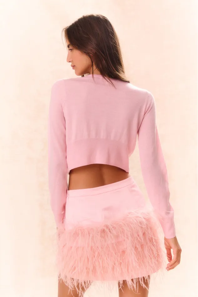 WomenKids LoveShackFancy Sweaters Modine Embellished Wool Cardigan Pink Frosting