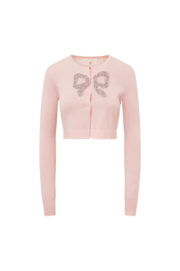 WomenKids LoveShackFancy Sweaters Modine Embellished Wool Cardigan Pink Frosting
