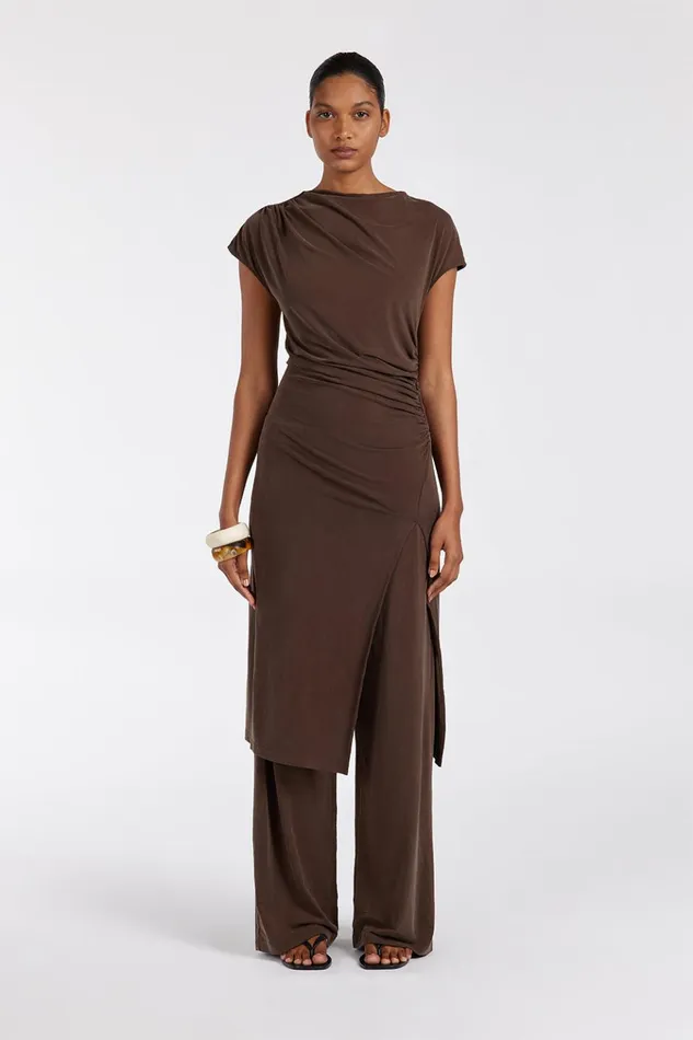 Women Knitted DISSH RIO BITTER CHOC DRAPED TUNIC TOP
