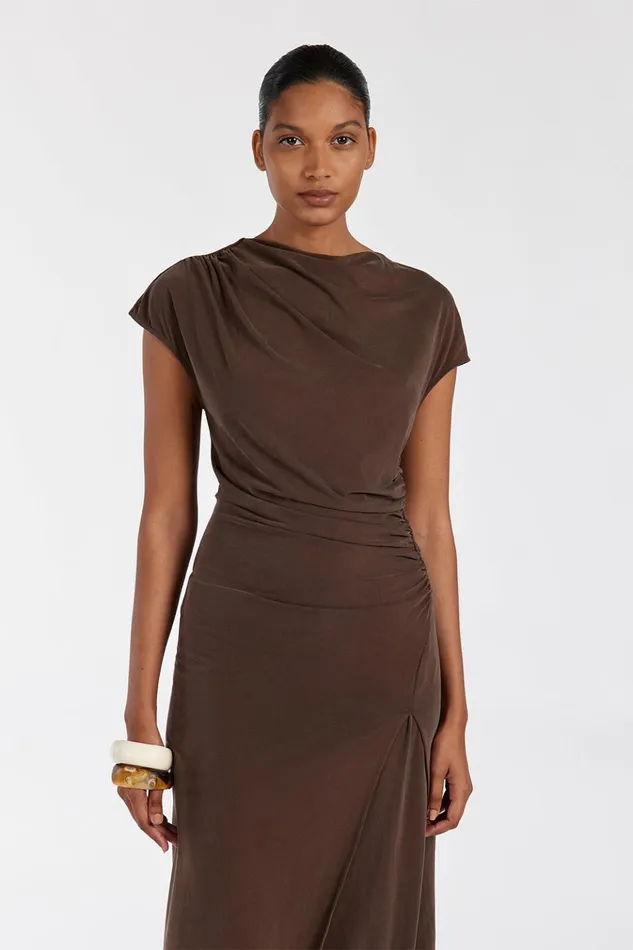 Women Knitted DISSH RIO BITTER CHOC DRAPED TUNIC TOP